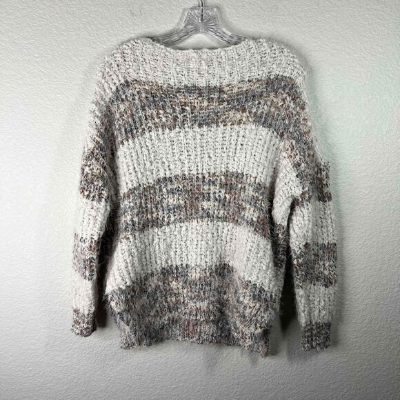 Altar'd State Tan Striped Chunky Knit Crew Neck Long Sleeve Sweater Small Medium - Picture 6 of 7